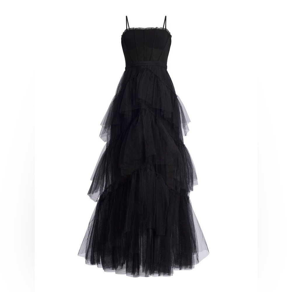 BCBGMAXAZRIA 
Oly Tiered Ruffle Tulle Evening Gown - Picture 4 of 16